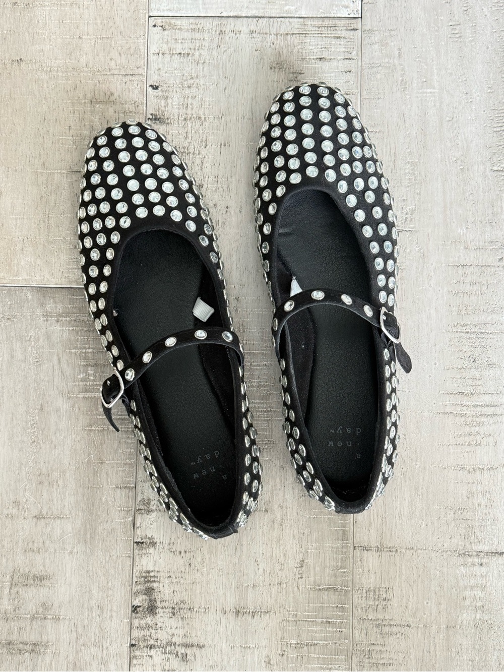 a new day Black Studded Mary Jane Flats with Silver Accents